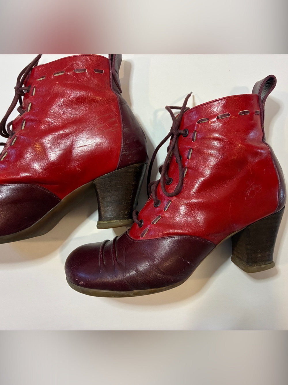 Fluevog Operetta Red Lace-Up Leather Ankle Boots